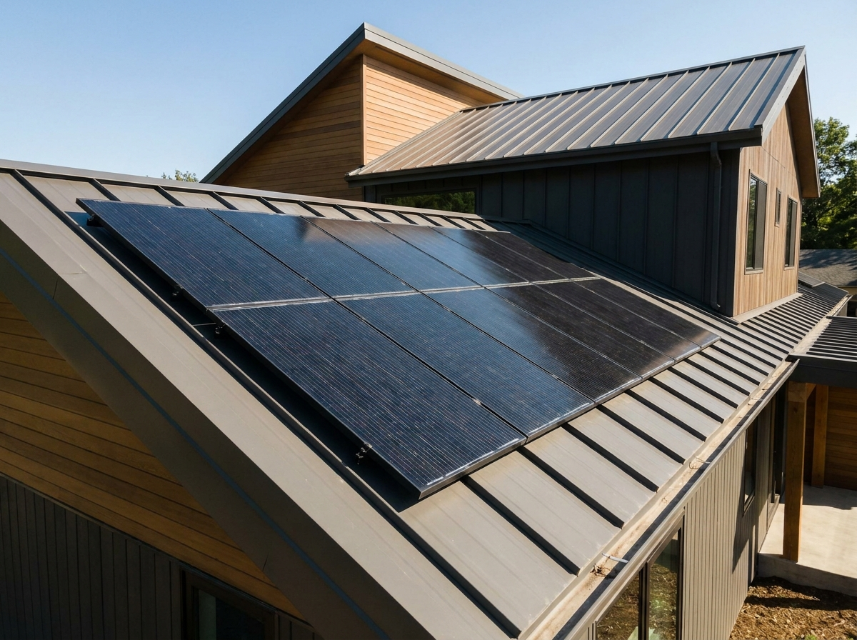 Close detail of solar panels on a modern roof
