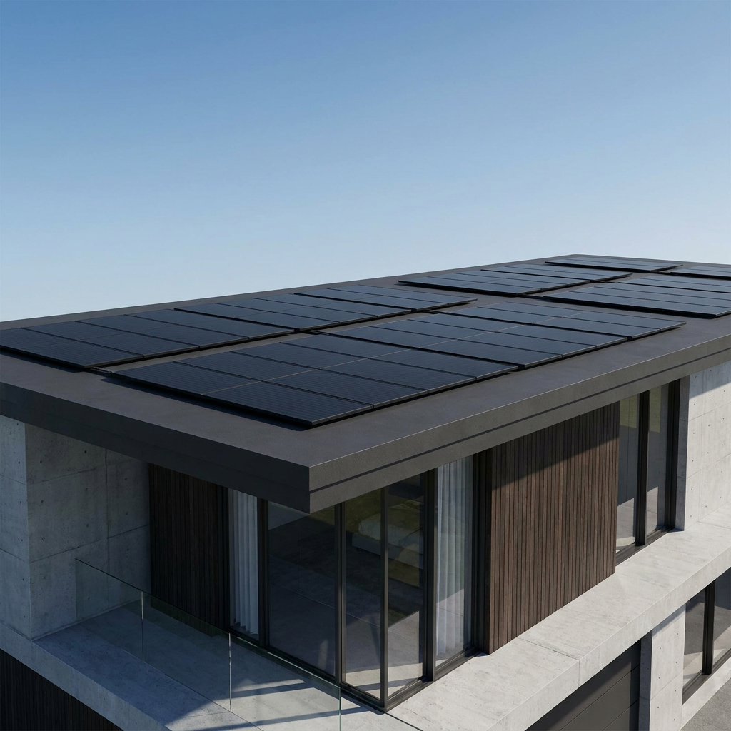 Solar panels on a modern home